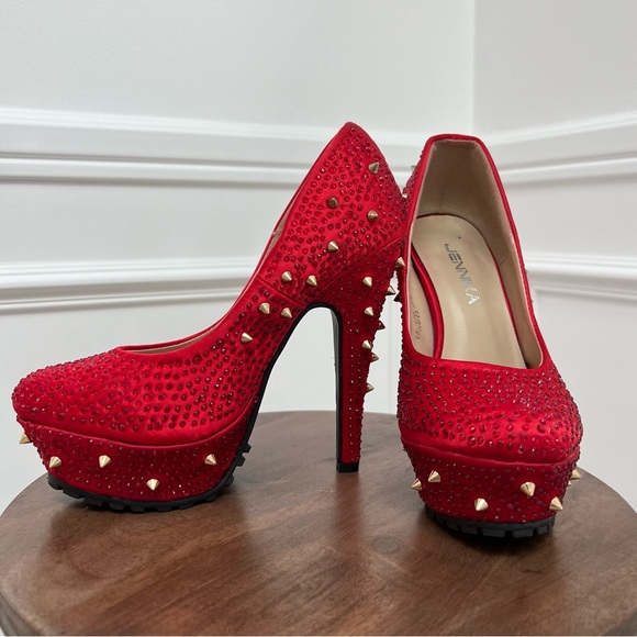 Shoes - Red rhinestone heels with studs